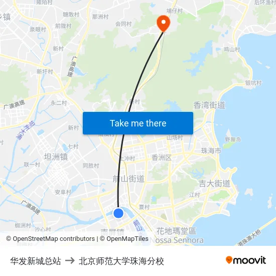 华发新城总站 to 北京师范大学珠海分校 map