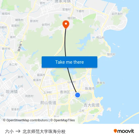 六小 to 北京师范大学珠海分校 map