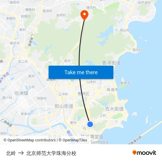 北岭 to 北京师范大学珠海分校 map