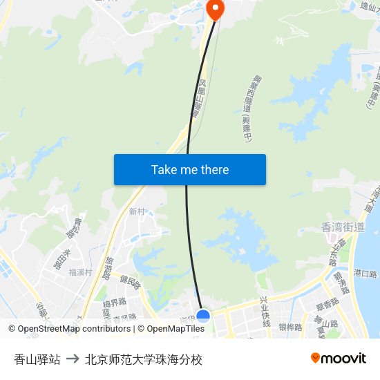 香山驿站 to 北京师范大学珠海分校 map