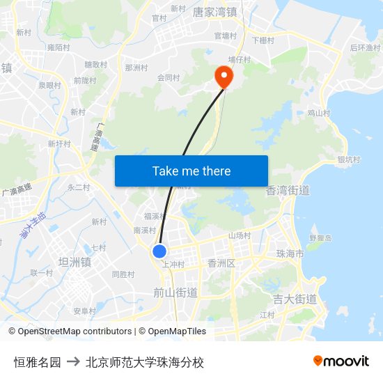 恒雅名园 to 北京师范大学珠海分校 map