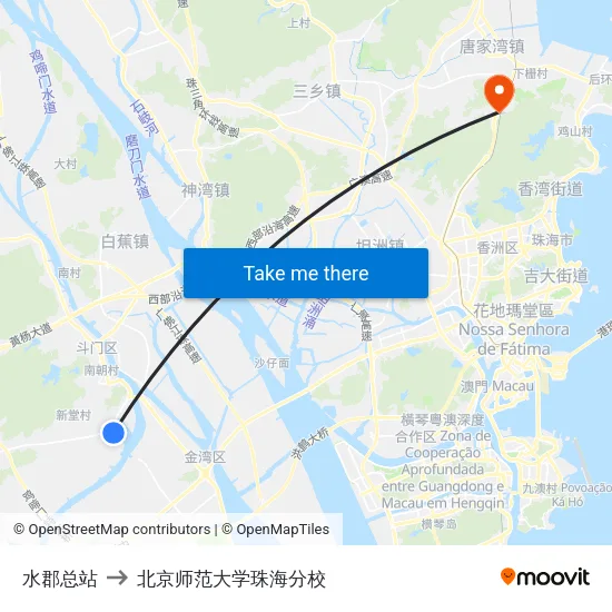 水郡总站 to 北京师范大学珠海分校 map