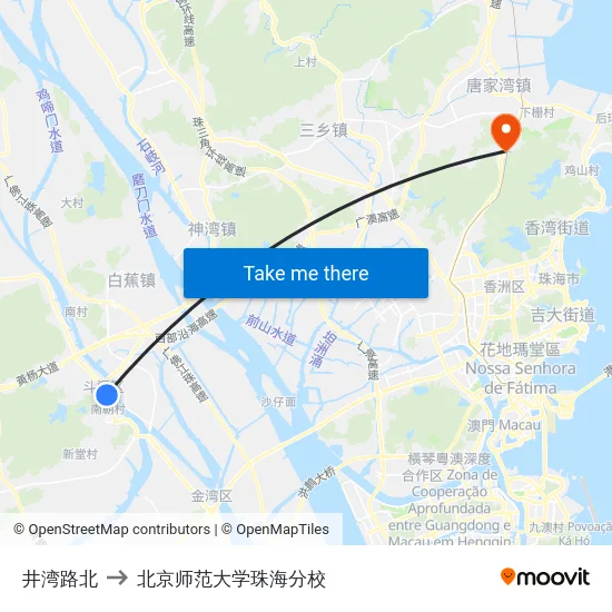 井湾路北 to 北京师范大学珠海分校 map