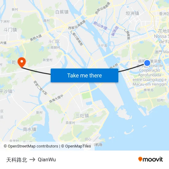 Tianke Road North to QianWu map