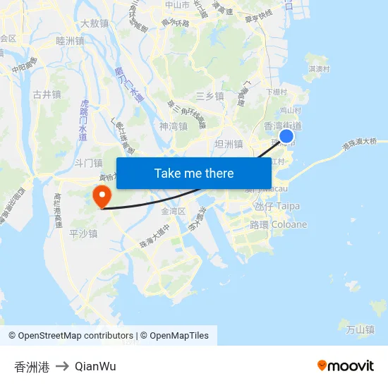 Xiangzhou Port to QianWu map