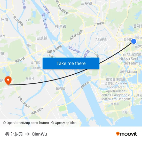 香宁花园 to QianWu map