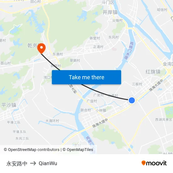 Yong'an Road Middle to QianWu map