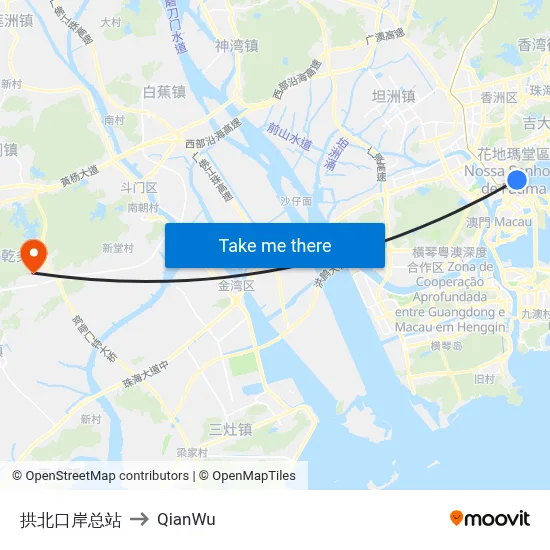 Gongbei Port Terminal to QianWu map