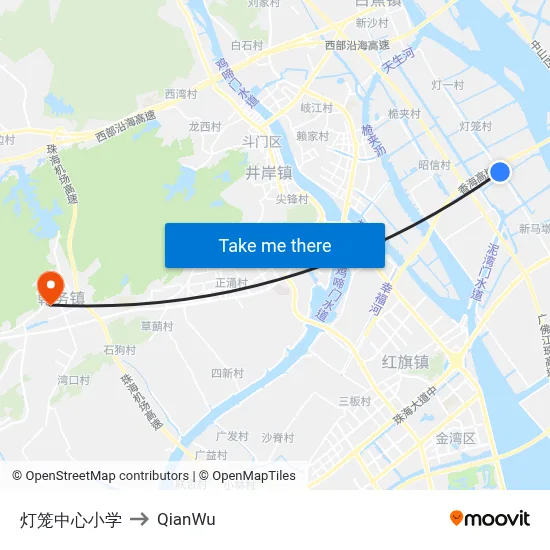 Denglong Central Primary School to QianWu map