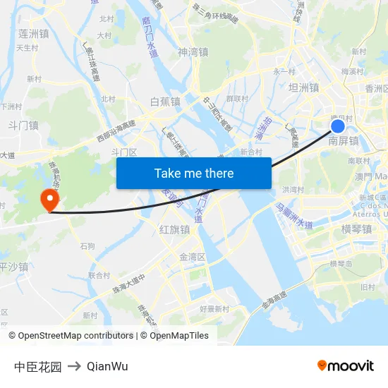 Zhongchen Garden to QianWu map
