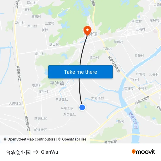 Tainong Business Park to QianWu map