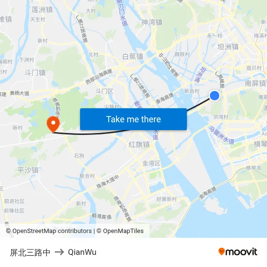 Middle of Pingbei 3rd Road to QianWu map
