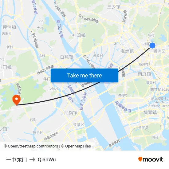 No.1 Middle School East Gate to QianWu map
