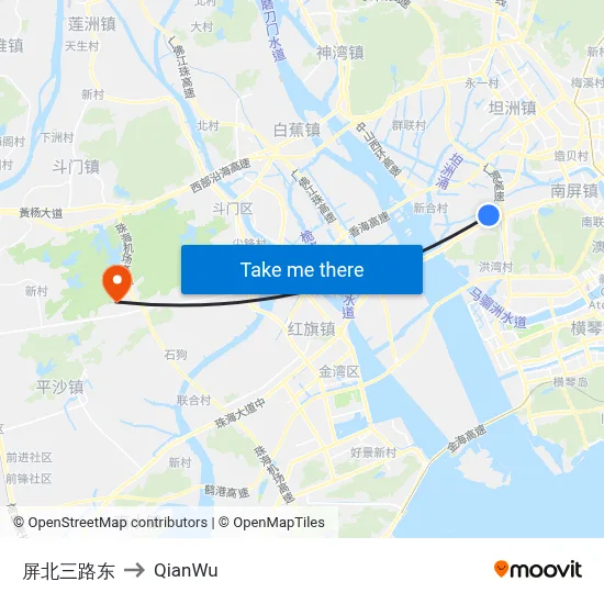 Pingbei Third Road East to QianWu map