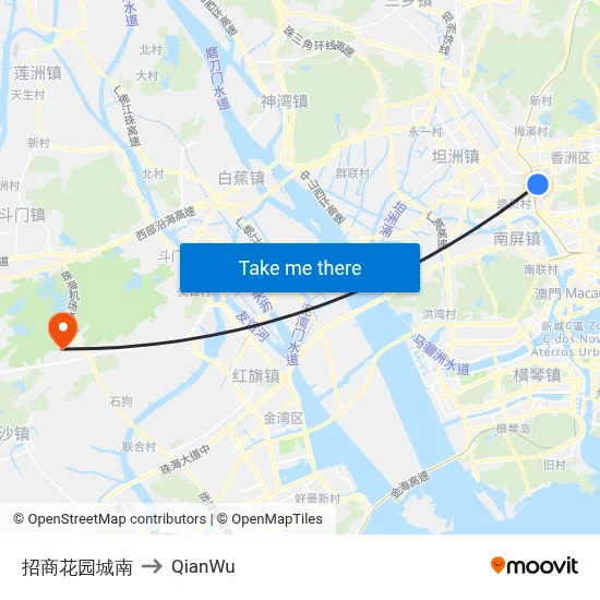 Merchants Garden City South to QianWu map