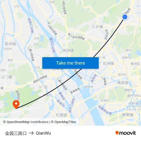 Jinyuan 3rd Road Intersection to QianWu map