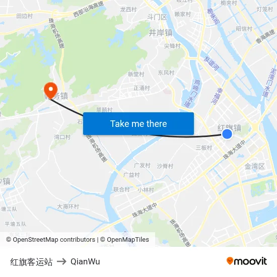 Red Flag Bus Station to QianWu map