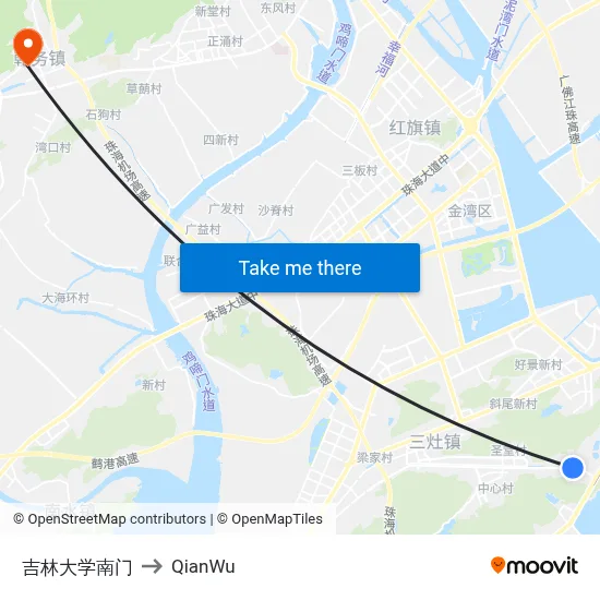 Jilin University South Gate to QianWu map