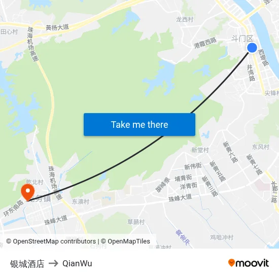 Yincheng Hotel to QianWu map