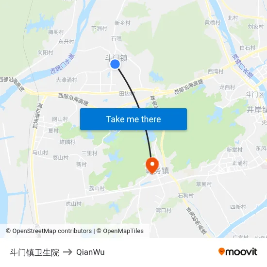Doumen Town Hospital to QianWu map