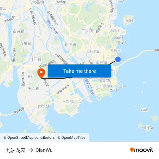 Jiuzhou Garden to QianWu map