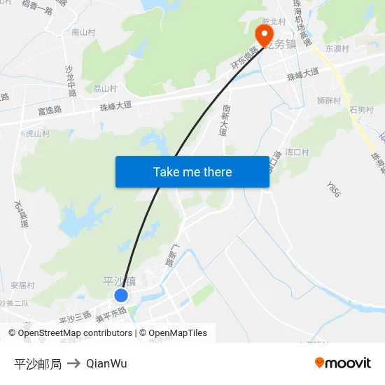 Pingsha Post Office to QianWu map