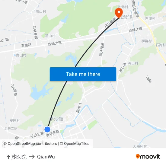 Pingsha Hospital to QianWu map