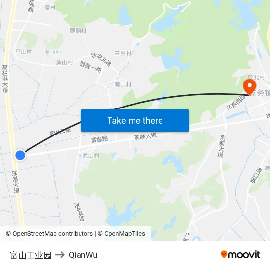 Fushan Industrial Park to QianWu map