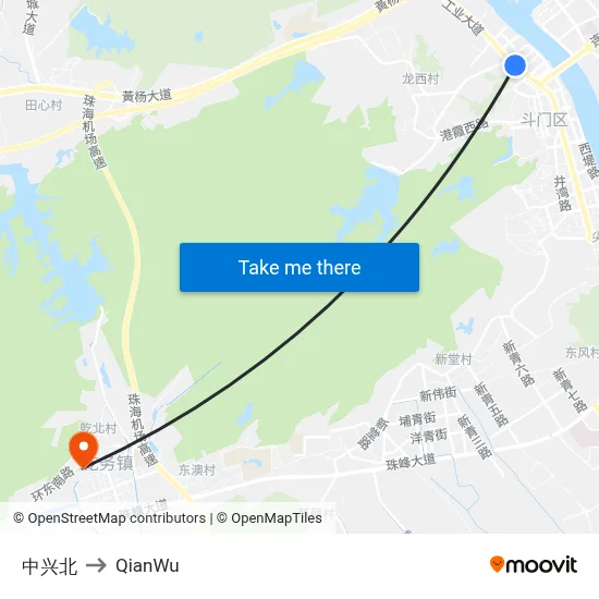 Zhongxing North to QianWu map