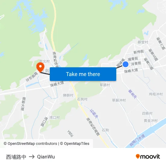 West Pubu Road Middle to QianWu map