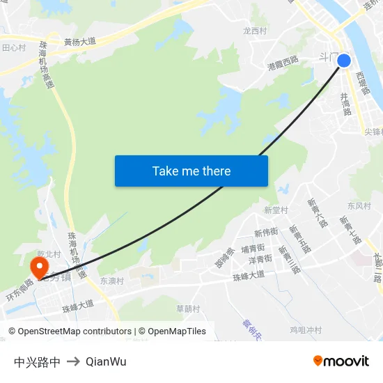 Zhongxing Road Middle to QianWu map