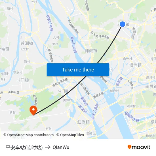 Pingan Station (Temporary) to QianWu map