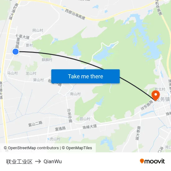 Lianye Industrial Zone to QianWu map
