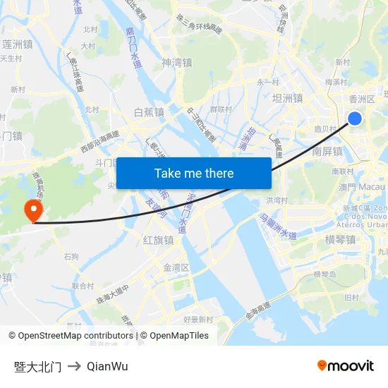 Jinan University North Gate to QianWu map