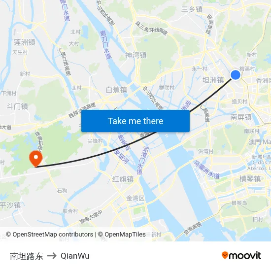 Nantan Road East to QianWu map