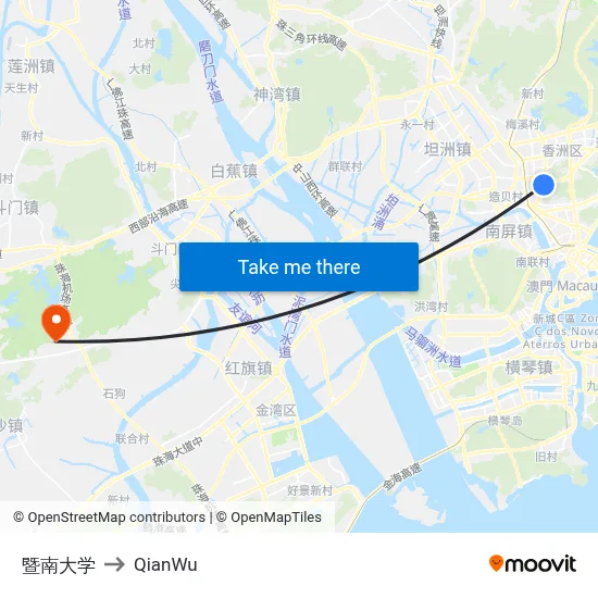 Jinan University to QianWu map