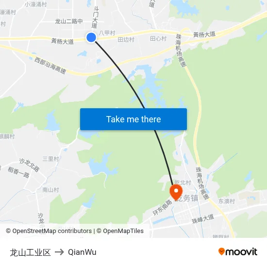 Longshan Industrial Zone to QianWu map