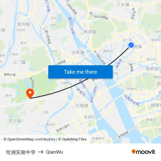Tanzhou Experimental Middle School to QianWu map