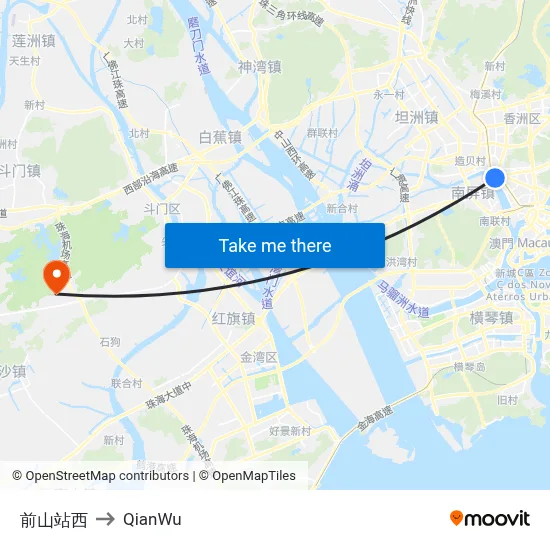 West Qianshan Station to QianWu map
