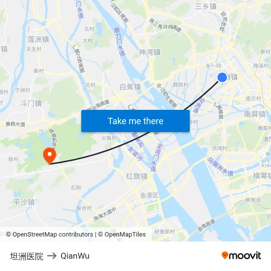 Tanzhou Hospital to QianWu map