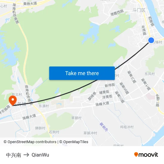 Zhongxing South to QianWu map