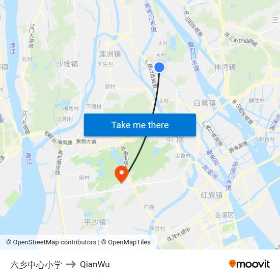 Liuxiang Central Primary School to QianWu map