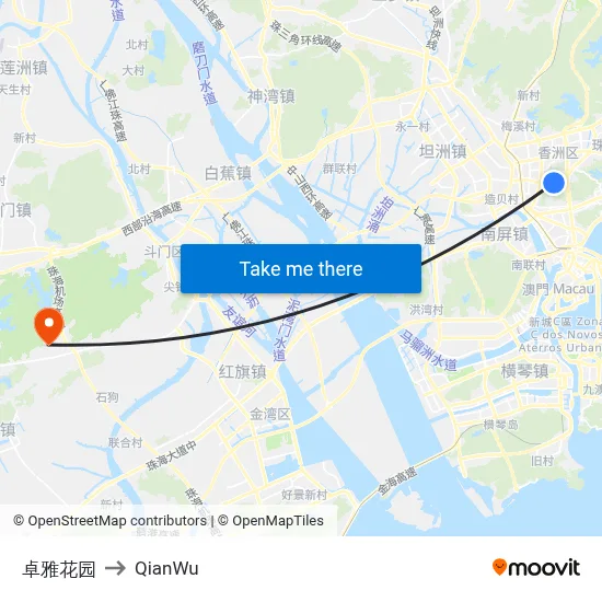 Zhuoya Garden to QianWu map