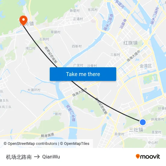 Airport North Road South to QianWu map