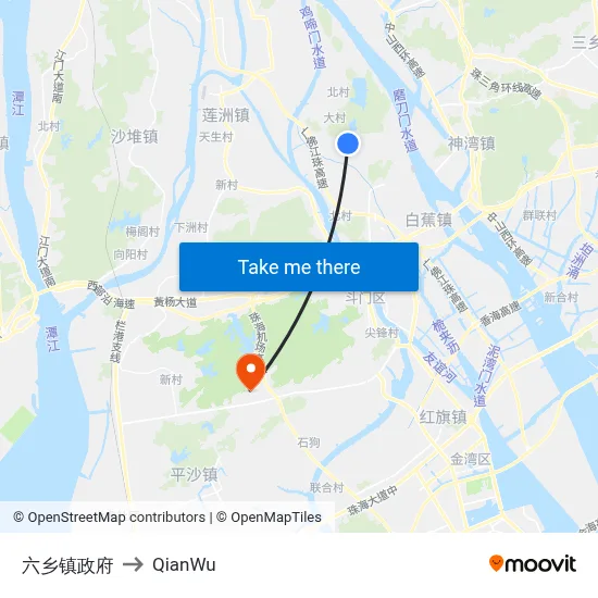 Liuxiang Town Government to QianWu map