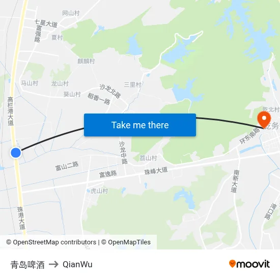 Tsingtao Beer to QianWu map