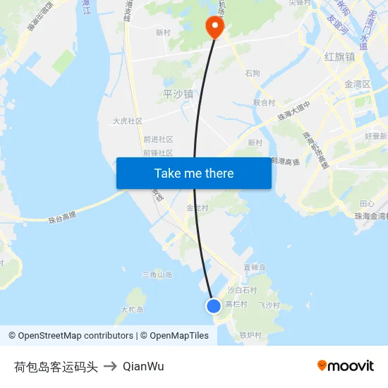 Hebao Island Ferry Terminal to QianWu map