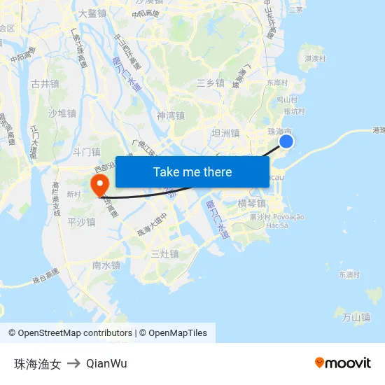 Zhuhai Fisher Girl to QianWu map