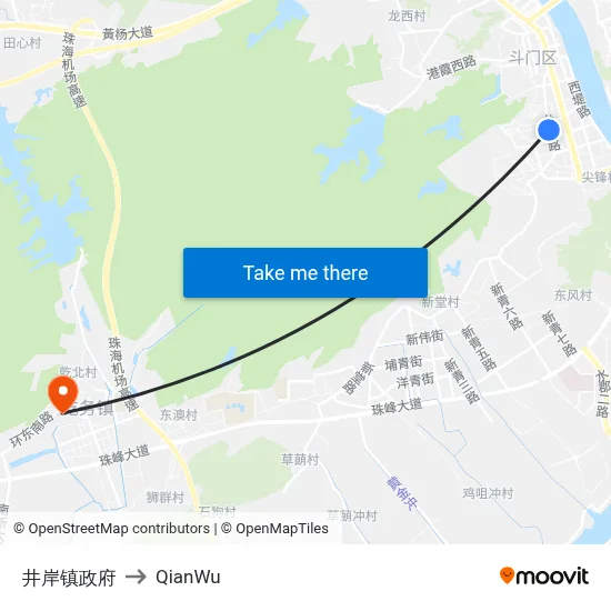 Jing'an Town Government to QianWu map