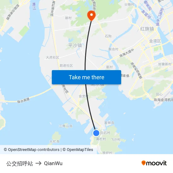 Bus Stop to QianWu map